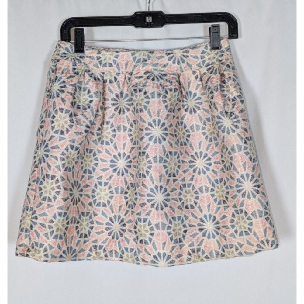 NWT Miami Skirt S Women's Geometric Print Shiny Sheen Fit & Flare Mini Skirt